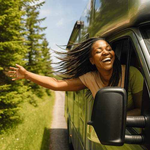 African American Travel Black lady in camper